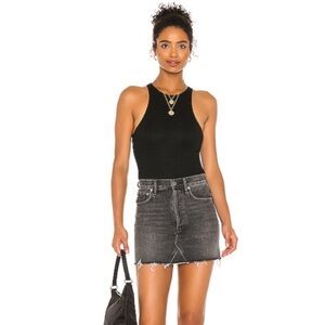 AGOLDE Quinn High Rise Denim Mini Skirt Jinx Black Button Fly 27